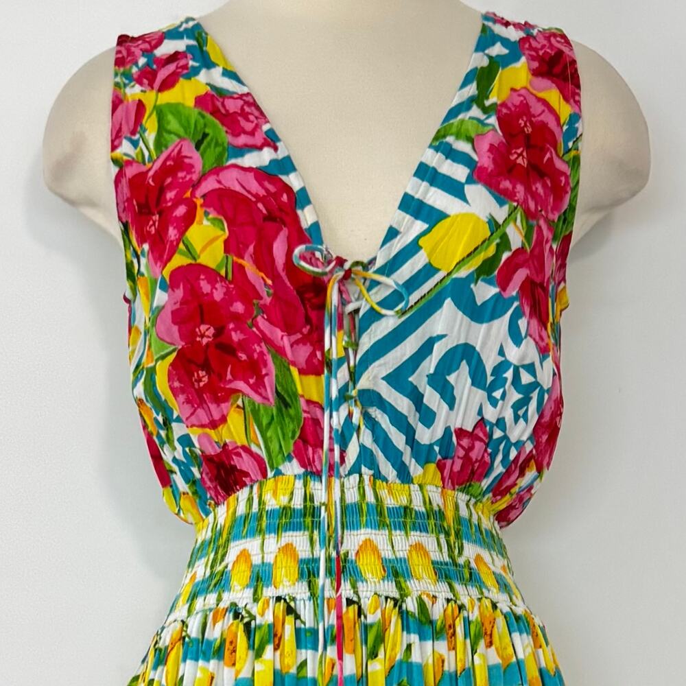 Antica Sartoria Lemon Floral Print Maxi Dress Sleeveless Tiered OS - Picture 3 of 12